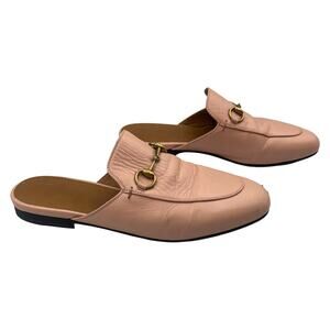 Gucci Princetown Horsebit Leather Slip On Flats Mules Light Pink Size 36.5 / 6.5